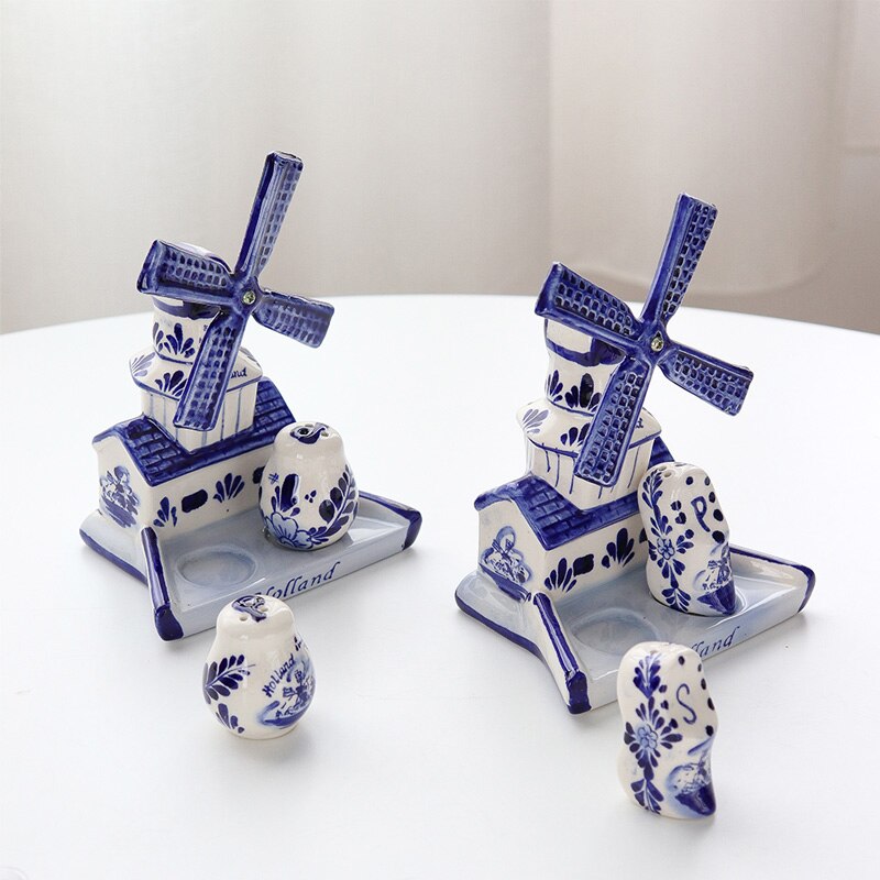 Mediterranean retro hand-painted blue windmill seasoning pot set ceramic home decoration kitchen decoration housewarming gift acacuss