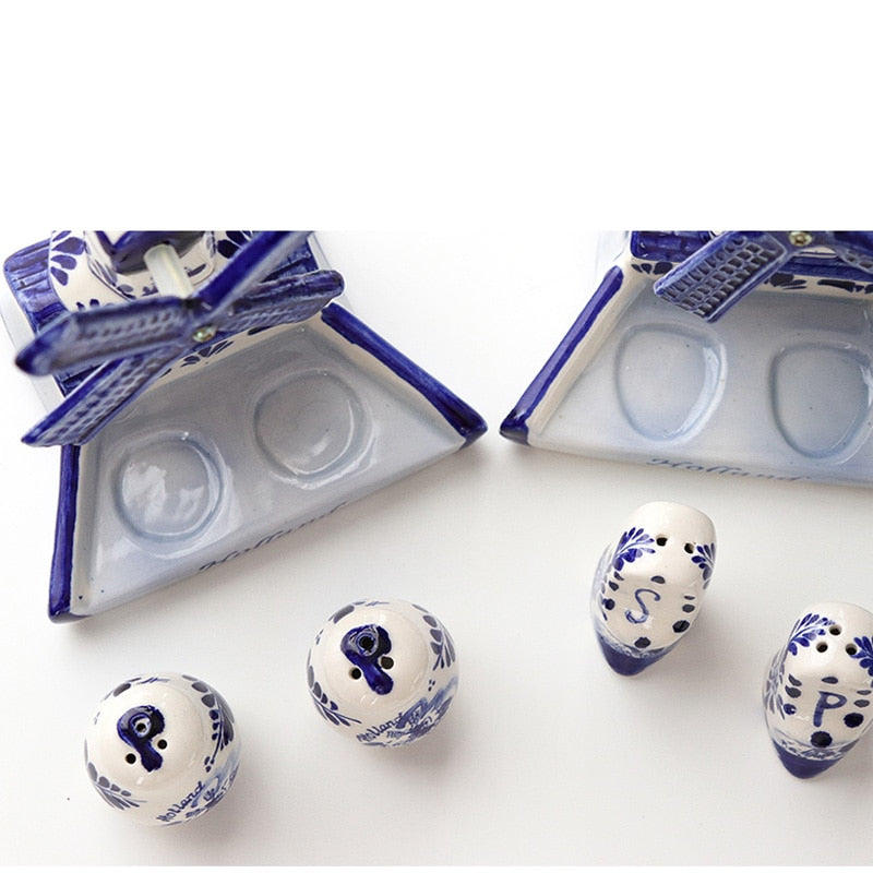 Mediterranean retro hand-painted blue windmill seasoning pot set ceramic home decoration kitchen decoration housewarming gift acacuss