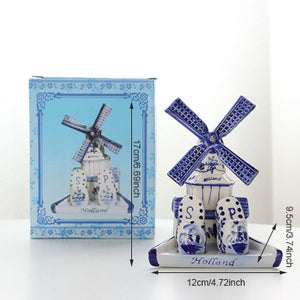 Mediterranean retro hand-painted blue windmill seasoning pot set ceramic home decoration kitchen decoration housewarming gift acacuss