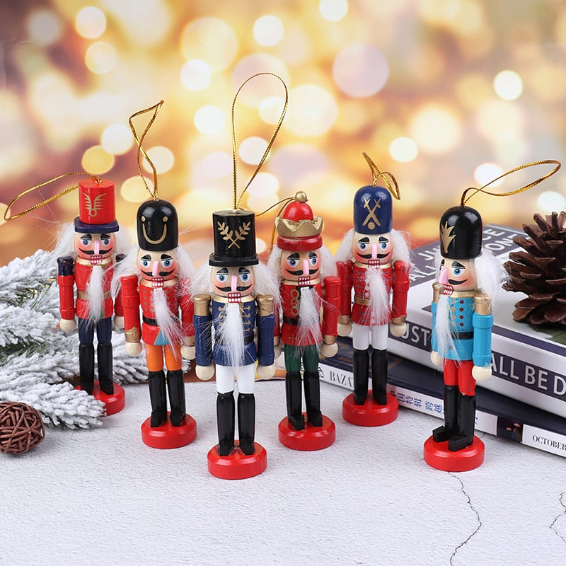 Merry Christmas Decoration Kids Nutcracker Soldier Doll Wooden Pendants New Year Decor Ornaments For Xmas Tree Decor acacuss