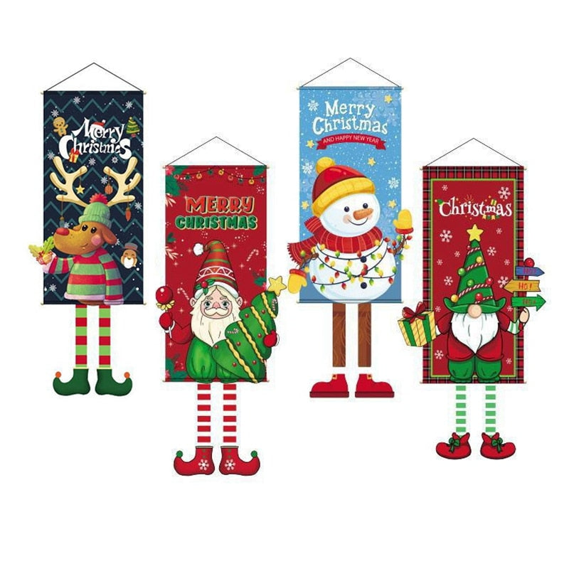 2023 Merry Christmas Hanging Cloth Banner Creative Cartoon Background Fabric Christmas Decor for Home Xmas Pendants Navidad Noel acacuss