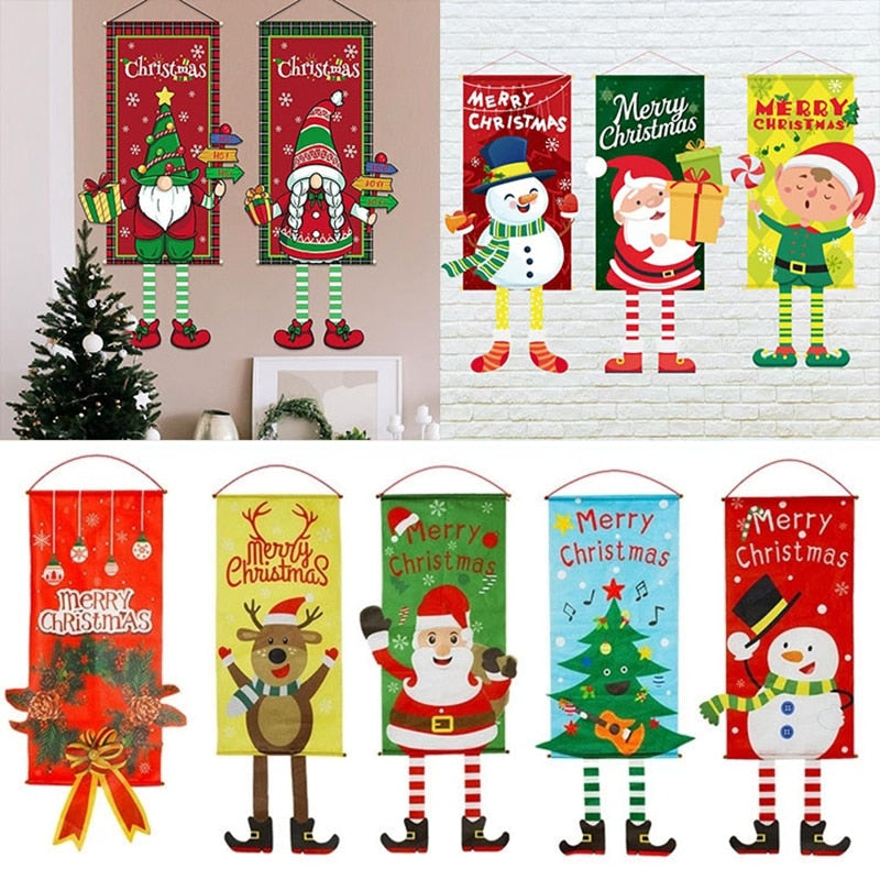2023 Merry Christmas Hanging Cloth Banner Creative Cartoon Background Fabric Christmas Decor for Home Xmas Pendants Navidad Noel acacuss