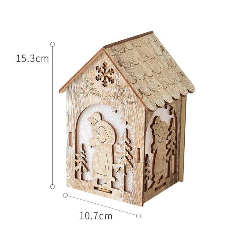 Merry Christmas LED Light Wooden House Luminous Cabin Christmas Decorations for Home DIY Xmas Tree Ornaments Kids Gifts New Year acacuss