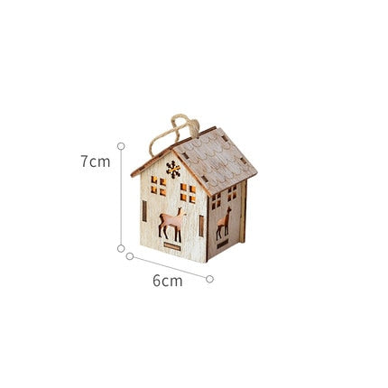Merry Christmas LED Light Wooden House Luminous Cabin Christmas Decorations for Home DIY Xmas Tree Ornaments Kids Gifts New Year acacuss