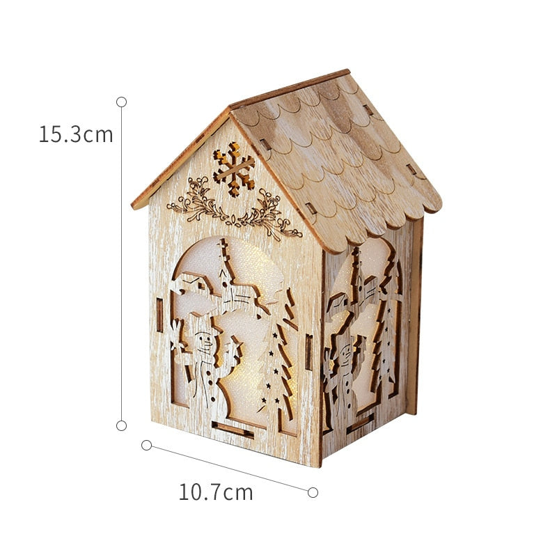 Merry Christmas LED Light Wooden House Luminous Cabin Christmas Decorations for Home DIY Xmas Tree Ornaments Kids Gifts New Year acacuss