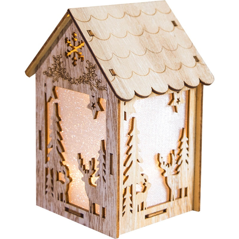 Merry Christmas LED Light Wooden House Luminous Cabin Christmas Decorations for Home DIY Xmas Tree Ornaments Kids Gifts New Year acacuss