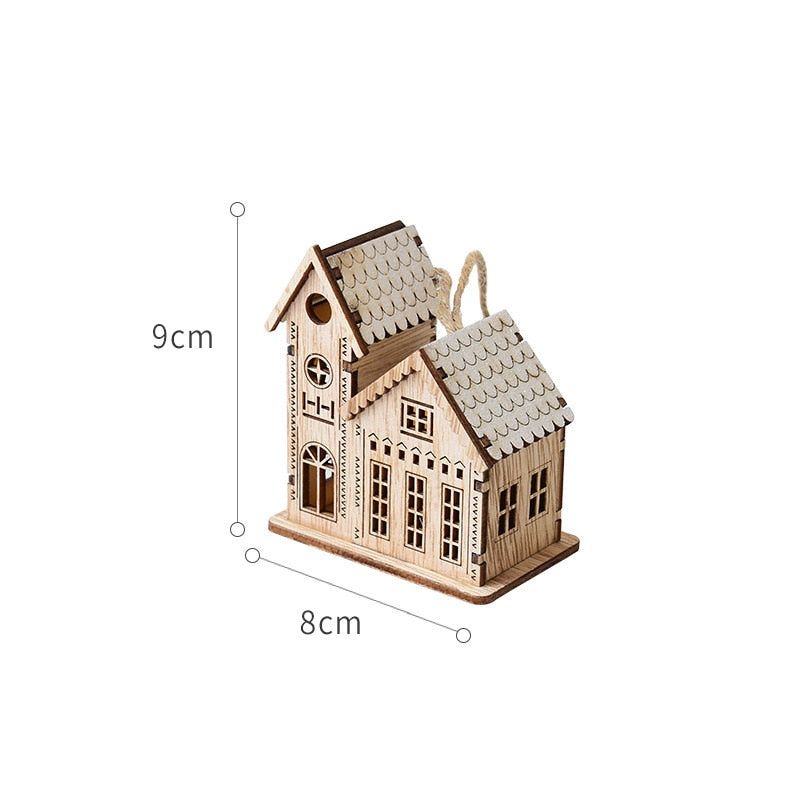 Merry Christmas LED Light Wooden House Luminous Cabin Christmas Decorations for Home DIY Xmas Tree Ornaments Kids Gifts New Year acacuss