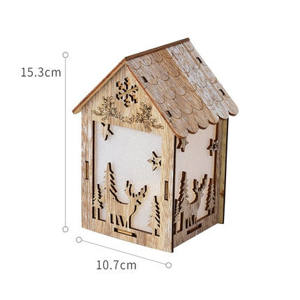 Merry Christmas LED Light Wooden House Luminous Cabin Christmas Decorations for Home DIY Xmas Tree Ornaments Kids Gifts New Year acacuss