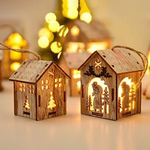 Merry Christmas LED Light Wooden House Luminous Cabin Christmas Decorations for Home DIY Xmas Tree Ornaments Kids Gifts New Year acacuss