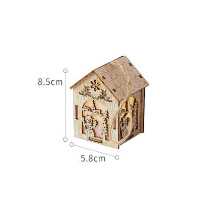 Merry Christmas LED Light Wooden House Luminous Cabin Christmas Decorations for Home DIY Xmas Tree Ornaments Kids Gifts New Year acacuss