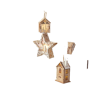 Merry Christmas LED Light Wooden House Luminous Cabin Christmas Decorations for Home DIY Xmas Tree Ornaments Kids Gifts New Year acacuss
