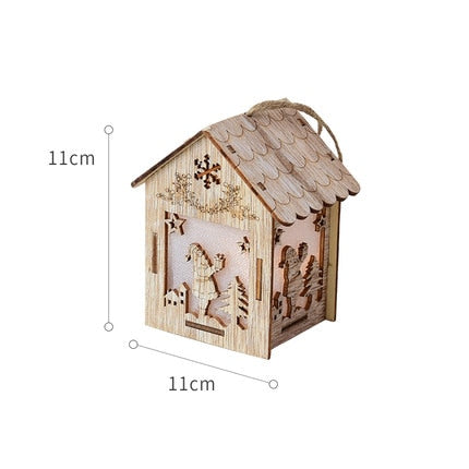 Merry Christmas LED Light Wooden House Luminous Cabin Christmas Decorations for Home DIY Xmas Tree Ornaments Kids Gifts New Year acacuss