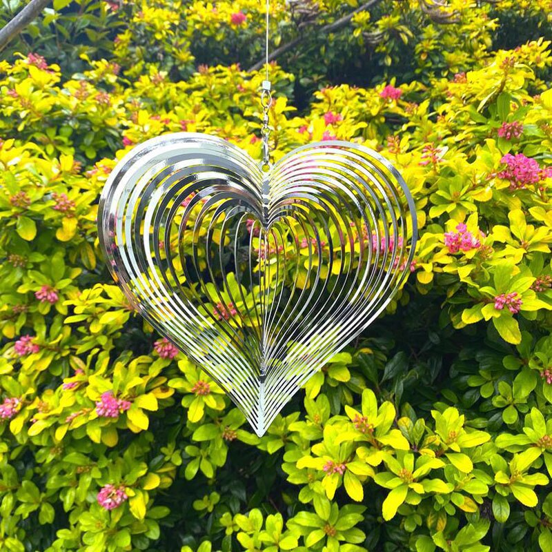Metal 3D Wind Spinner Chimes Bedroom Indoor Room Outdoor Decor Heart Square Drop Shape Carving Craft Metal 3D Rotating Windchime acacuss