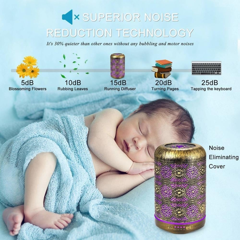 Metal Aromatherapy Machine 260ml Essential Oils Diffuser Air Humidifier 7 Colors Night Light Auto Shut Off Timer Office Bedroom acacuss