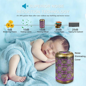 Metal Aromatherapy Machine 260ml Essential Oils Diffuser Air Humidifier 7 Colors Night Light Auto Shut Off Timer Office Bedroom acacuss