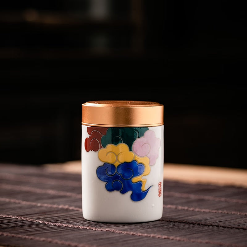 Metal Ceramics Double Layer Tea Caddy Moisture-proof Sealed Tank Portable Small Tea Box Tea Container Home Food Storage Tank