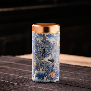 Metal Ceramics Double Layer Tea Caddy Moisture-proof Sealed Tank Portable Small Tea Box Tea Container Home Food Storage Tank acacuss
