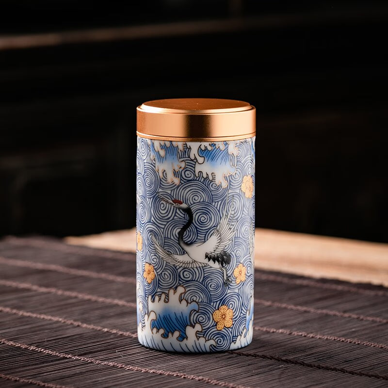 Metal Ceramics Double Layer Tea Caddy Moisture-proof Sealed Tank Portable Small Tea Box Tea Container Home Food Storage Tank acacuss