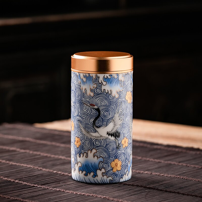 Metal Ceramics Double Layer Tea Caddy Moisture-proof Sealed Tank Portable Small Tea Box Tea Container Home Food Storage Tank acacuss