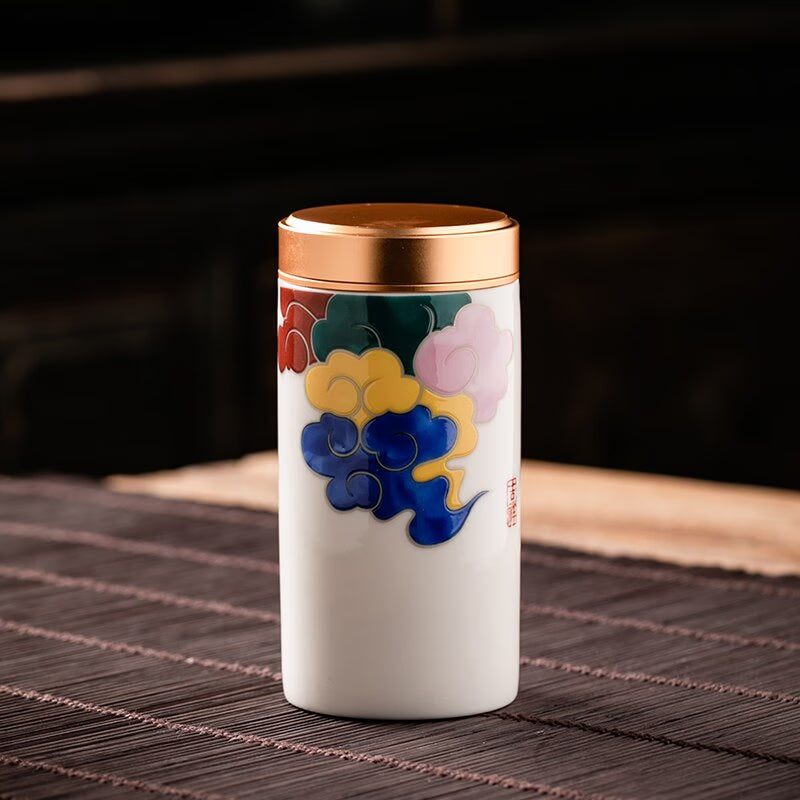 Metal Ceramics Double Layer Tea Caddy Moisture-proof Sealed Tank Portable Small Tea Box Tea Container Home Food Storage Tank acacuss