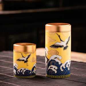 Metal Ceramics Double Layer Tea Caddy Moisture-proof Sealed Tank Portable Small Tea Box Tea Container Home Food Storage Tank acacuss