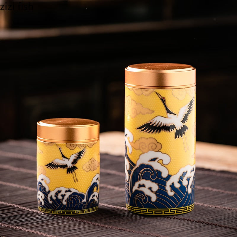 Metal Ceramics Double Layer Tea Caddy Moisture-proof Sealed Tank Portable Small Tea Box Tea Container Home Food Storage Tank acacuss