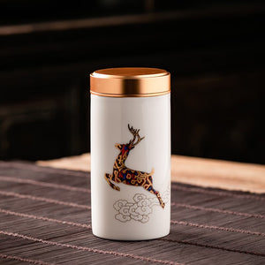 Metal Ceramics Double Layer Tea Caddy Moisture-proof Sealed Tank Portable Small Tea Box Tea Container Home Food Storage Tank acacuss