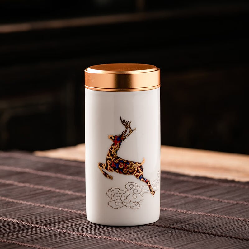 Metal Ceramics Double Layer Tea Caddy Moisture-proof Sealed Tank Portable Small Tea Box Tea Container Home Food Storage Tank acacuss