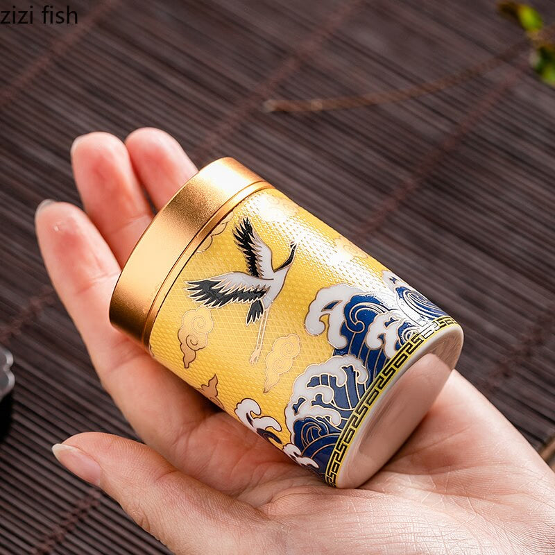 Metal Ceramics Double Layer Tea Caddy Moisture-proof Sealed Tank Portable Small Tea Box Tea Container Home Food Storage Tank acacuss