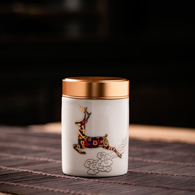 Metal Ceramics Double Layer Tea Caddy Moisture-proof Sealed Tank Portable Small Tea Box Tea Container Home Food Storage Tank acacuss