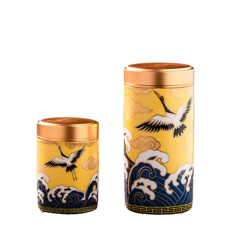 Metal Ceramics Double Layer Tea Caddy Moisture-proof Sealed Tank Portable Small Tea Box Tea Container Home Food Storage Tank acacuss