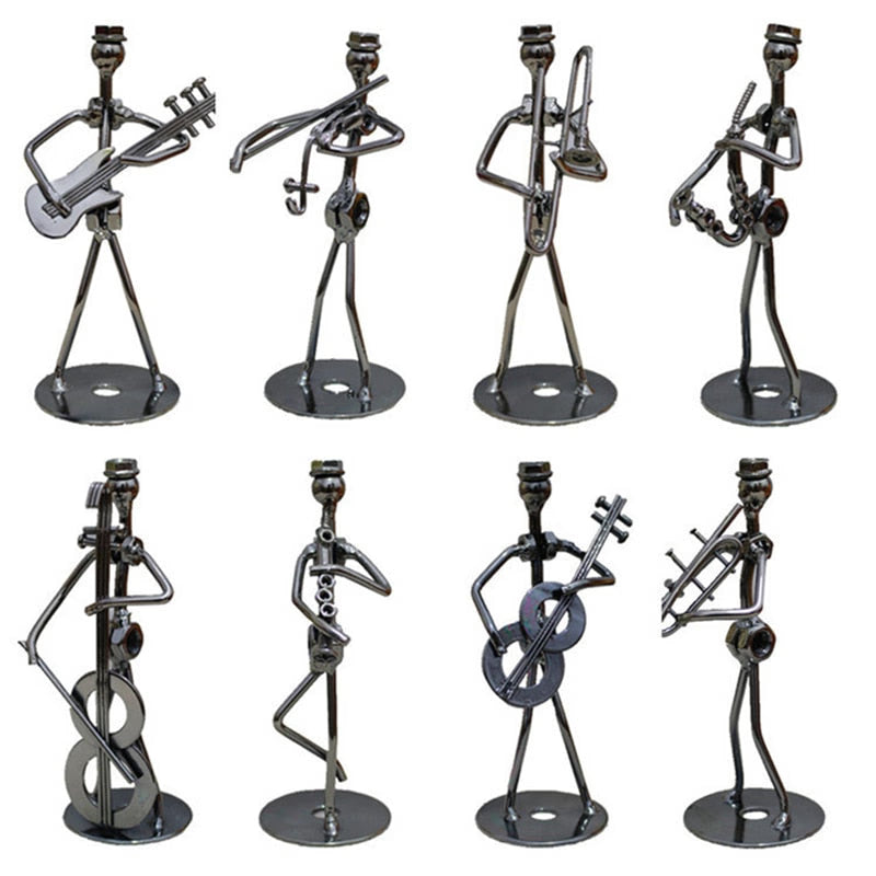 Metal Musician Guitar Player Statue Musical Instrument Little Iron Art Collectible Figurine Home Cafe Office Book Shelf Decorate acacuss
