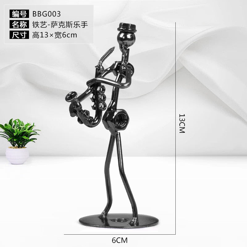 Metal Musician Guitar Player Statue Musical Instrument Little Iron Art Collectible Figurine Home Cafe Office Book Shelf Decorate acacuss