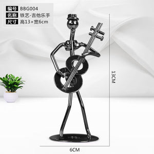 Metal Musician Guitar Player Statue Musical Instrument Little Iron Art Collectible Figurine Home Cafe Office Book Shelf Decorate acacuss