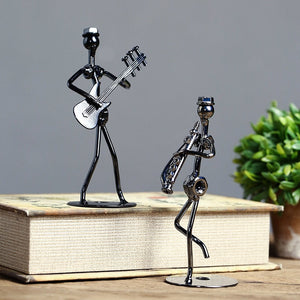 Metal Musician Guitar Player Statue Musical Instrument Little Iron Art Collectible Figurine Home Cafe Office Book Shelf Decorate acacuss