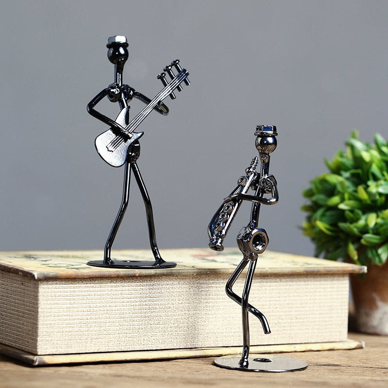 Metal Musician Guitar Player Statue Musical Instrument Little Iron Art Collectible Figurine Home Cafe Office Book Shelf Decorate acacuss