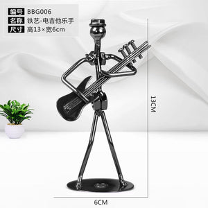 Metal Musician Guitar Player Statue Musical Instrument Little Iron Art Collectible Figurine Home Cafe Office Book Shelf Decorate acacuss