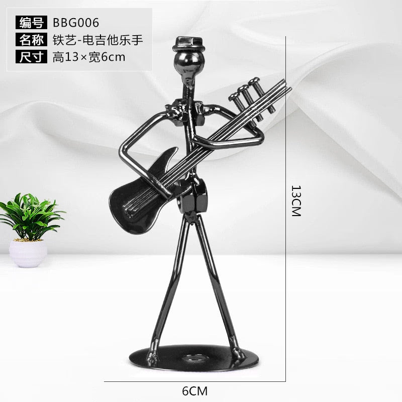 Metal Musician Guitar Player Statue Musical Instrument Little Iron Art Collectible Figurine Home Cafe Office Book Shelf Decorate acacuss