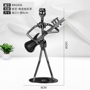 Metal Musician Guitar Player Statue Musical Instrument Little Iron Art Collectible Figurine Home Cafe Office Book Shelf Decorate acacuss