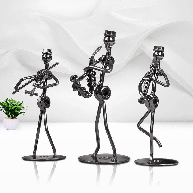 Metal Musician Guitar Player Statue Musical Instrument Little Iron Art Collectible Figurine Home Cafe Office Book Shelf Decorate acacuss