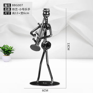 Metal Musician Guitar Player Statue Musical Instrument Little Iron Art Collectible Figurine Home Cafe Office Book Shelf Decorate acacuss