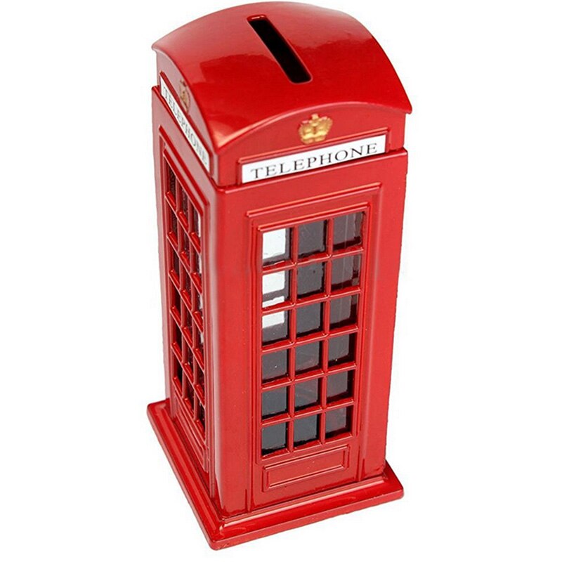Metal Red British English London Telephone Booth Bank Coin Bank Saving Pot Piggy Bank Red Phone Booth Box 140X60X60Mm acacuss