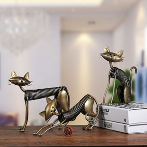 Metal Sculpture Iron Art Cat Handmade Crafts for Office Desk Home Decoration Furnishing Ornaments Statues Gifts acacuss