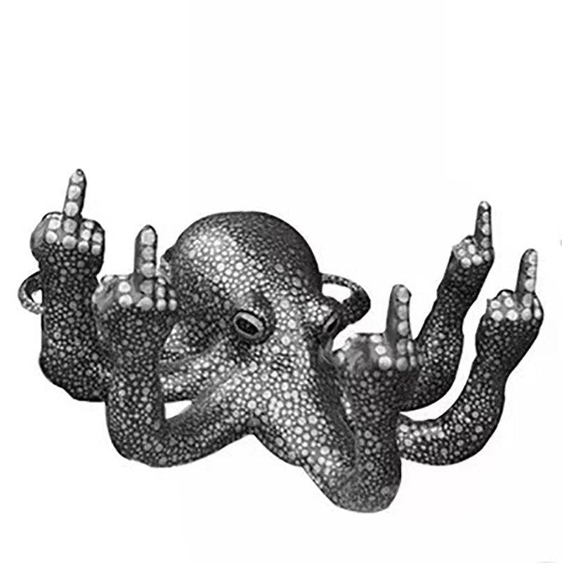 Middle Finger Octopus Statue Resin Ornament for Garden Indoor Outdoor Garden Home Decor Luminous Statue Gesture Sculpture 2023 acacuss