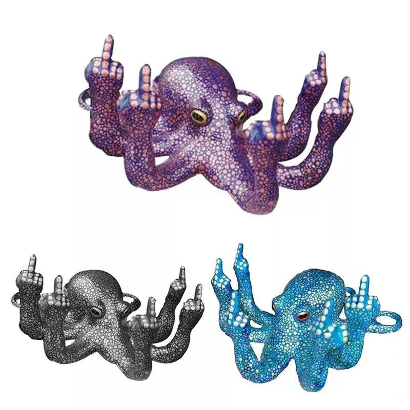 Middle Finger Octopus Statue Resin Ornament for Garden Indoor Outdoor Garden Home Decor Luminous Statue Gesture Sculpture 2023 acacuss