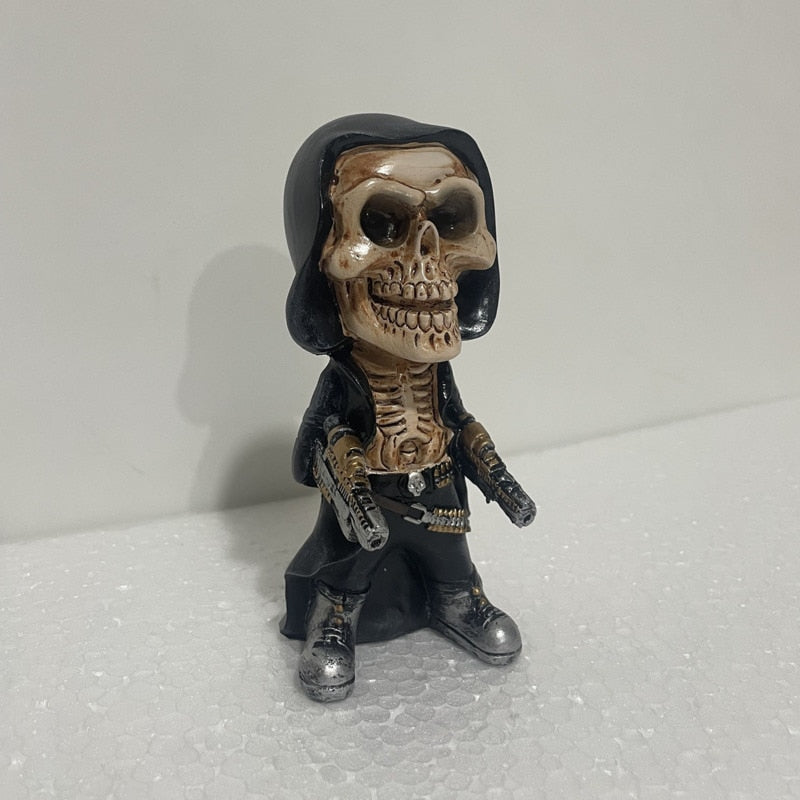 Mini Mechanical Reaper Skeleton Statue And Figurines Halloween Skeleton Doll Resin Ornament Desktop Car Room Decoration acacuss