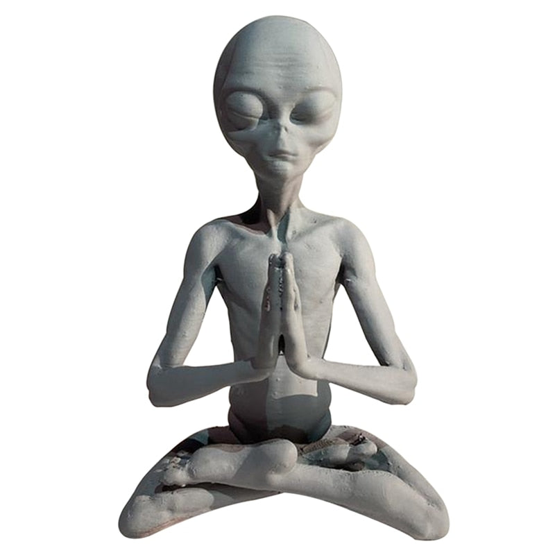 Mini Meditation Alien Statue Resin Ornament Alien Garden Home Office Yard Art Decor For Indoor Outdoor acacuss