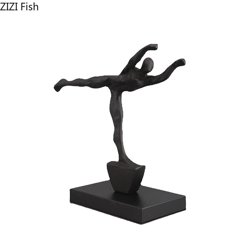 Minimalist Abstract Figures Sculpture Black Cast Iron Ornaments Desk Decoration Metal Character Statue Crafts Modern Home Decor acacuss