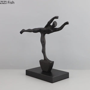 Minimalist Abstract Figures Sculpture Black Cast Iron Ornaments Desk Decoration Metal Character Statue Crafts Modern Home Decor acacuss
