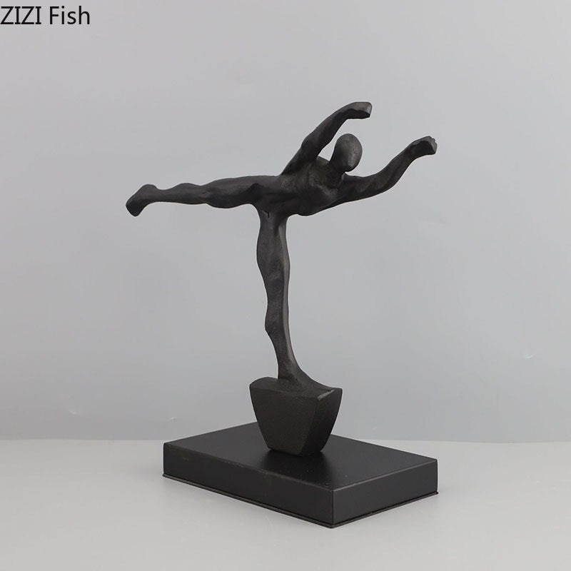 Minimalist Abstract Figures Sculpture Black Cast Iron Ornaments Desk Decoration Metal Character Statue Crafts Modern Home Decor acacuss